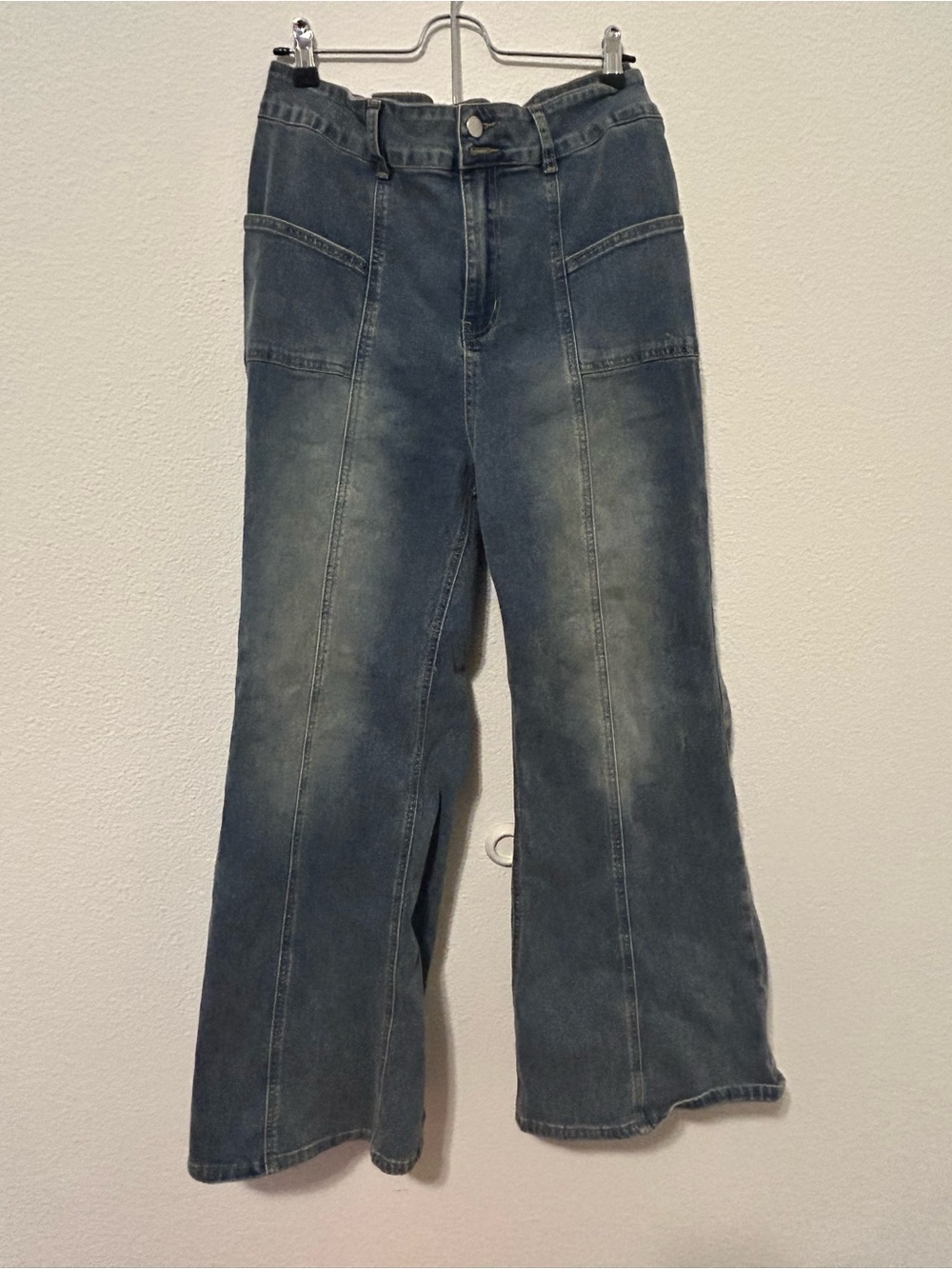 SHEIN Faded Blue Wide-Leg Flare Jeans